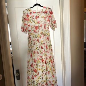 SOLD: Red & Yellow floral floor-length dress